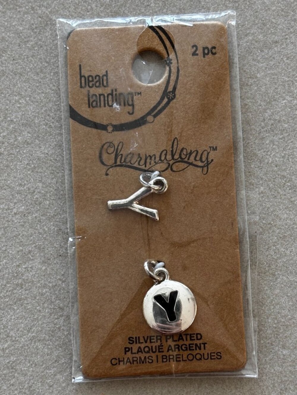 Bead Landing Charmalong Silver Plated “Y” Initial Charms – 2 Pack – Jewelry Maki